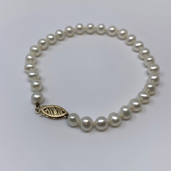 Freshwater Pearl Beaded Bracelet 14K Gold Clasp Size 6 3/4" - Picture 1 of 14